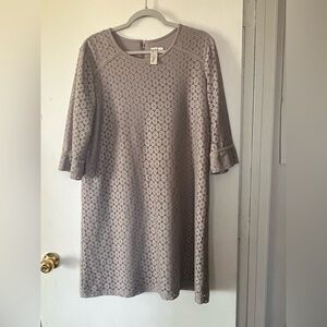 Emma & Michele Long Sleeve Lace Dress in Gray Taupe